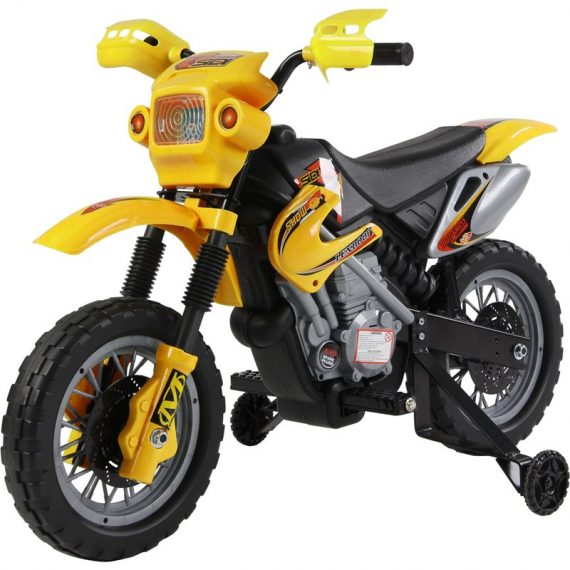 HOMCOM Moto Cross électrique enfants à partir de 3 ans 6 V phares klaxon musiques 102 x 53 x 66 cm jaune et noir 3662970048306 301-043YL