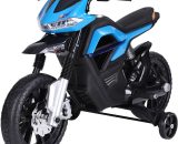 HOMCOM Moto électrique pour enfants 25 W 6 V 3 Km/h effets lumineux et sonores roulettes amovibles bleu 3662970048320 370-068BU