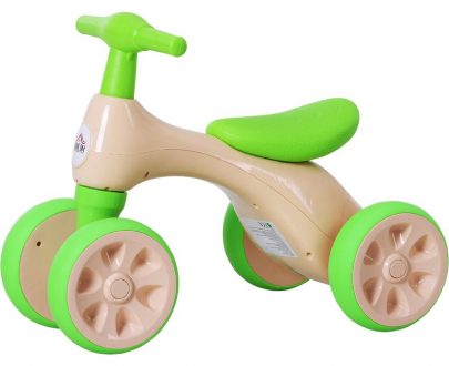 HOMCOM Draisienne vélo enfant 4 roues selle guidon ergonomique antidérapant coffre rangement effet sonore plastique beige vert 3662970060094 370-088GN