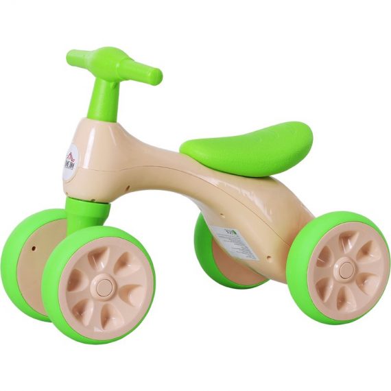 HOMCOM Draisienne vélo enfant 4 roues selle guidon ergonomique antidérapant coffre rangement effet sonore plastique beige vert 3662970060094 370-088GN