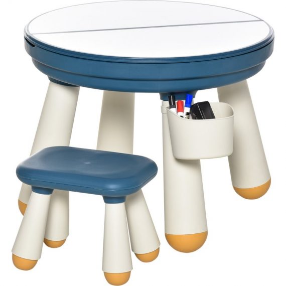 HOMCOM Ensemble table de construction multi-activités pour enfant table de jeu table d'étude bureau enfant avec tabouret Ø 63 x 49H cm bleu et blanc 312-041 3662970085752