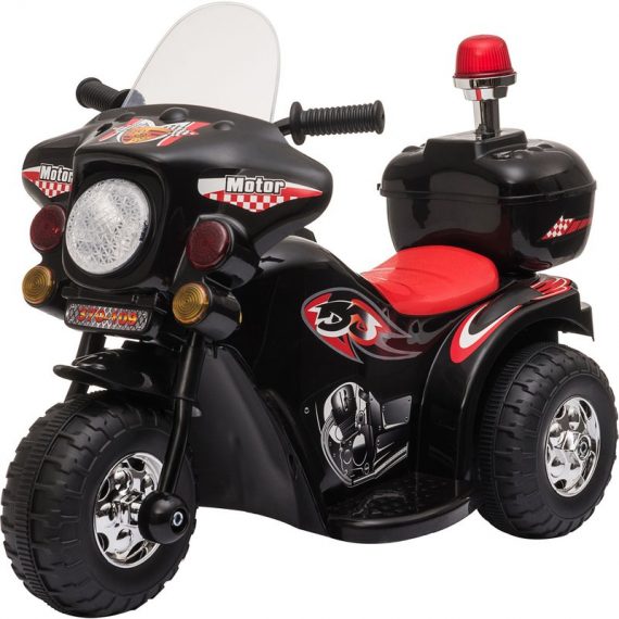 HOMCOM Moto scooter électrique pour enfants modèle policier 6 V 3 Km/h fonctions lumineuses et sonores top case noir 370-109BK 3662970091180