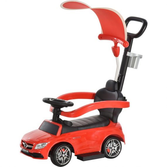 HOMCOM Porteur enfants voiture 12-36 mois multi-équipée avec ombrelle coffre klaxon effet musical polypropylène 84 x 40 x 83 cm rouge 370-114RD 3662970079393