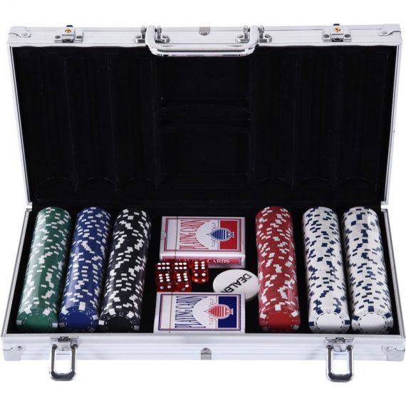Homcom Mallette pro de poker coffret pro poker 38L x 21l x 6,5H cm 300 jetons 2 jeux de carte aluminium aosom france A70-014V01 3662970047323