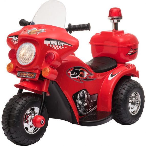 HOMCOM Moto électrique pour enfants de 18 à 36 mois  chopper police  3 roue  6v  effets lumineux et sonores  vitesse max. 3 km/h  topcase  rouge 370-109V90RD 3662970071724