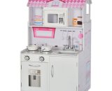 HOMCOM maison de poupée pour enfant multifonctionnelle en bois design 2 en 1 jeu d’immitation accessoires complets inclus rose et blanc 350-078 3662970073995
