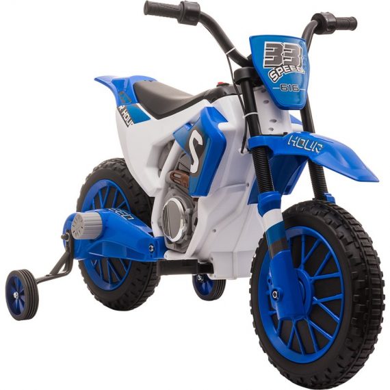 HOMCOM Moto électrique pour enfants scooter électrique pour enfants à partir de 3 ans batterie 12 Volts vitesse 3-8 km/h bleu 370-165V90BU 3662970092019