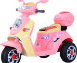 HOMCOM Moto scooter électrique pour enfants 6 V env. 3 Km/h 3 roues et topcase effet lumineux et sonore rose 370-013 3662970011218