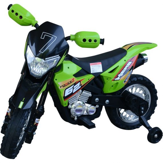 HOMCOM Motocross électrique 35 W Enfant 3 à 6 Ans dim. 109L x 52,5l x 70,5H cm roulettes Amovibles Vert 370-044GN 3662970029787
